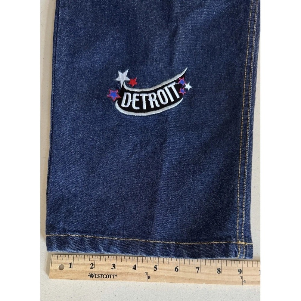 Vtg UNK NBA Teams Embroidered Patches Denim Jeans Mens Streetwear Hip Hop 32x31 - Picture 7 of 12